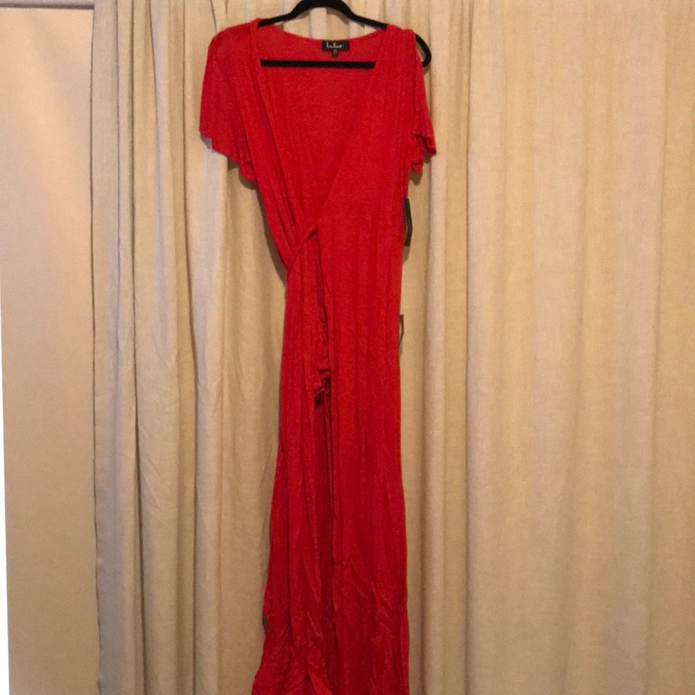 LuLuS-Much Obliged Red Wrap Maxi Dress